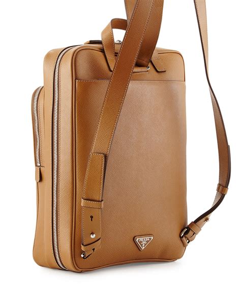 Prada Saffiano Cuir Slim Backpack, Caramel 